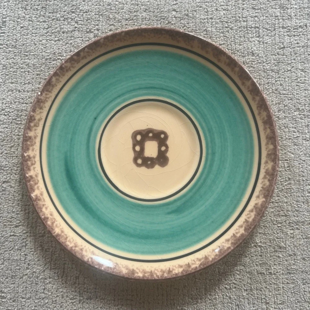 Vintage K&G Luneville France Ceramic Saucer Teal Speckled Rim 6.25in